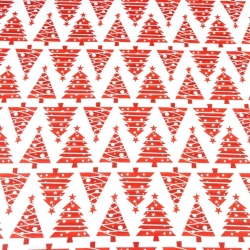 Baumwolle 100% Weihnachtsmuster Weihnachtsbäume in Reihen rot auf weißem Hintergrund  