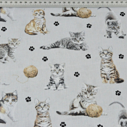 Baumwolle 100% beige-weiße Katzen auf hellgrauem Hintergrund  