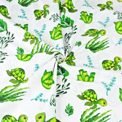 Baumwolle 100% grüne Meeresschildkröten auf weißem Hintergrund  