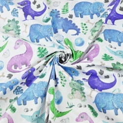 Baumwolle 100% Dinosaurier mit türkisfarbenem Pterodaktylus auf weißem Hintergrund  