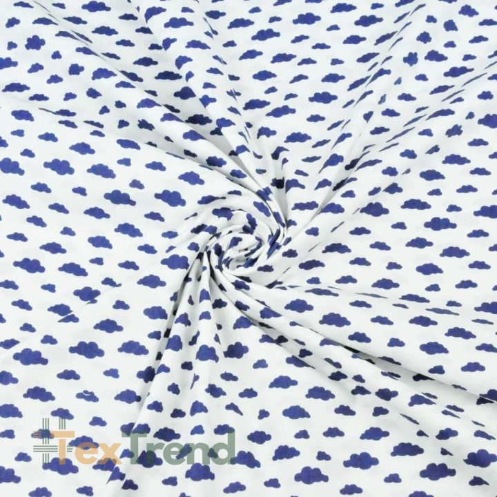 Baumwolle 100% Wolken MINI navy auf weißem Hintergrund  