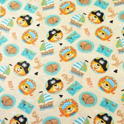 Baumwolle 100% Tiere Piraten auf beigem Hintergrund  