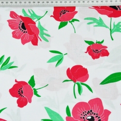 100% Baumwolle - rote Mohnblumen auf weißem Hintergrund  