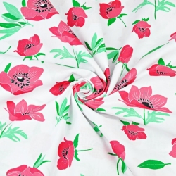 100% Baumwolle - rote Mohnblumen auf weißem Hintergrund  