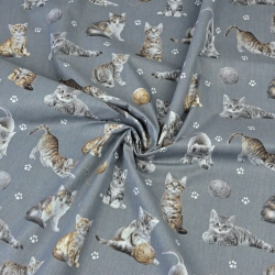 Baumwolle 100% beige-weiße Katzen auf dunkelgrauem Hintergrund  