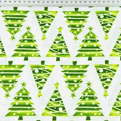 Baumwolle 100% Weihnachtsmuster Weihnachtsbäume in Reihen grün auf weißem Hintergrund  