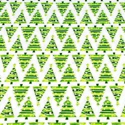 Baumwolle 100% Weihnachtsmuster Weihnachtsbäume in Reihen grün auf weißem Hintergrund  