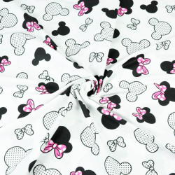 Baumwolle 100% schwarz-rosa MIKI mit Schleife auf weißem Hintergrund  