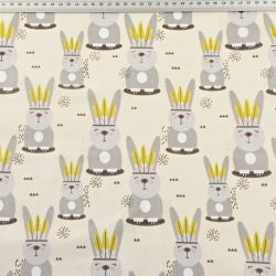 Baumwolle 100% Kaninchen Apachen auf vanillefarbenem Hintergrund  