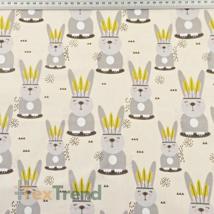 Baumwolle 100% Kaninchen Apachen auf vanillefarbenem Hintergrund  