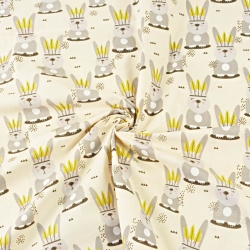 Baumwolle 100% Kaninchen Apachen auf vanillefarbenem Hintergrund  