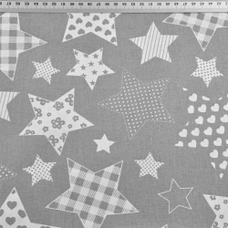 Baumwolle 100% gemusterte Sterne auf grauem Hintergrund  