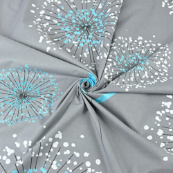 Baumwolle 100% Löwenzahn groß weiß-blau auf grauem Hintergrund  