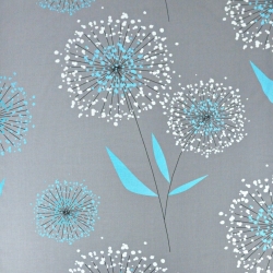 Baumwolle 100% Löwenzahn groß weiß-blau auf grauem Hintergrund  