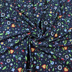 Jersey-Stoff Digitaldruck - MINI Blumen auf kaschubischem navy Hintergrund  