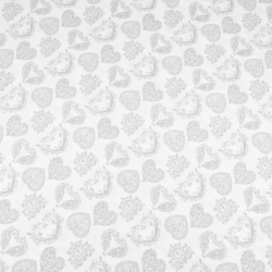 Baumwolle 100% MINI Herzen gemustert grau auf weißem Hintergrund  