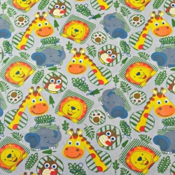 Baumwolle 100% Tiere Löwen Elefanten Giraffen auf hellgrauem Hintergrund  