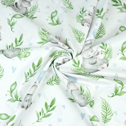 100% Baumwolle - Nilpferde mit blauen Ballons auf weißem Hintergrund  