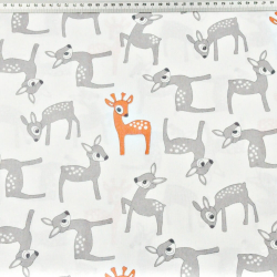 Baumwolle 100% grau-orange Reh auf weißem Hintergrund  