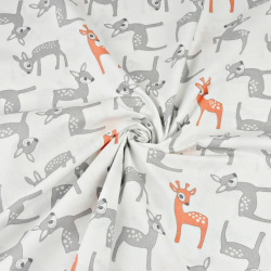 Baumwolle 100% grau-orange Reh auf weißem Hintergrund  