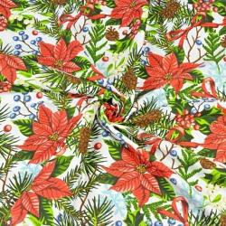 Baumwolle 100% Weihnachtsmuster Weihnachtsstern auf weißem Hintergrund  