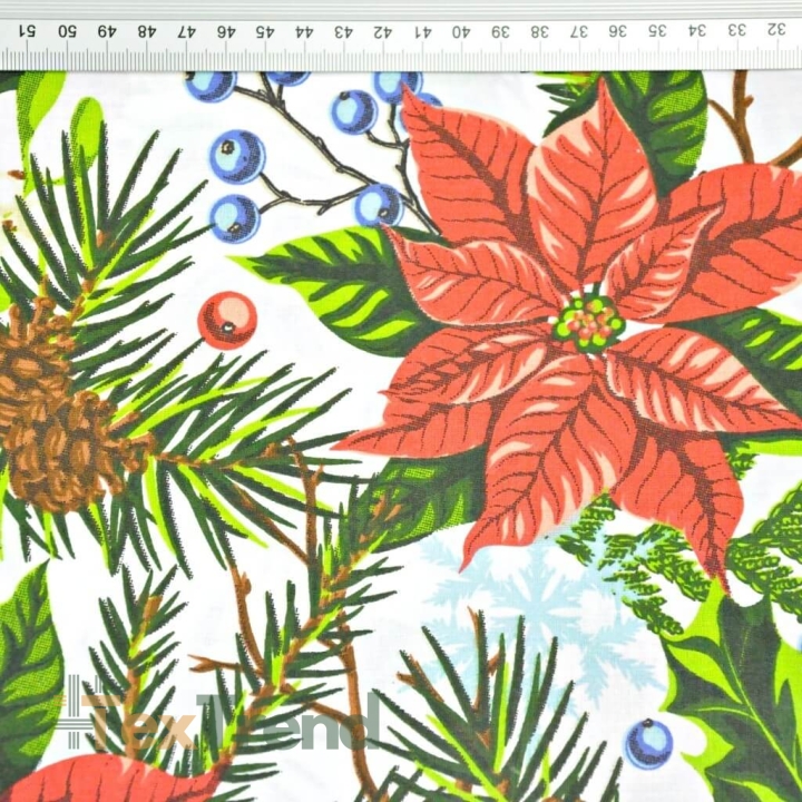 Baumwolle 100% Weihnachtsmuster Weihnachtsstern auf weißem Hintergrund  
