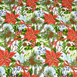 Baumwolle 100% Weihnachtsmuster Weihnachtsstern auf weißem Hintergrund  