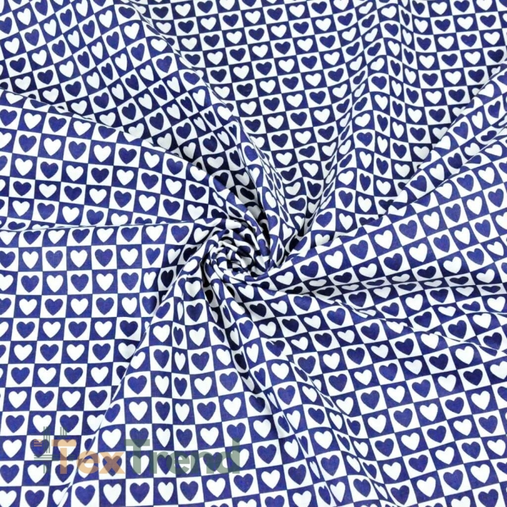 Baumwolle 100% Herzen MINI in weiß-navy Quadraten  