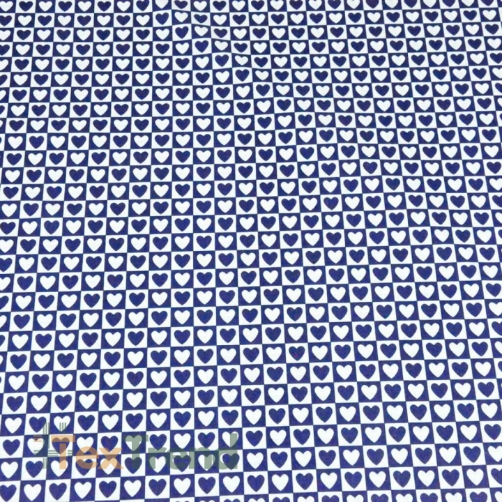 Baumwolle 100% Herzen MINI in weiß-navy Quadraten  