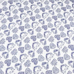 Baumwolle 100% MINI Herzen gemustert dunkelblau auf weißem Hintergrund  