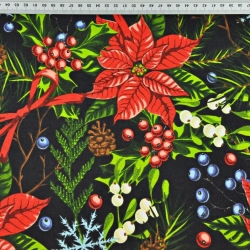 Baumwolle 100% Weihnachtsmuster Weihnachtsstern auf schwarzem Hintergrund  