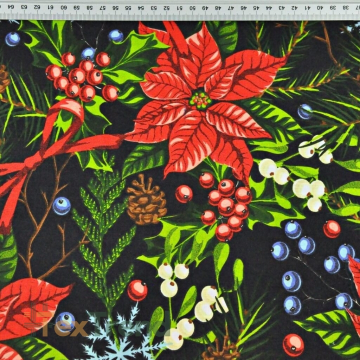 Baumwolle 100% Weihnachtsmuster Weihnachtsstern auf schwarzem Hintergrund  