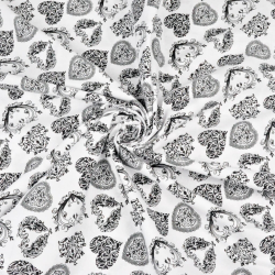 Baumwolle 100% MINI Herzen gemustert schwarz auf weißem Hintergrund  