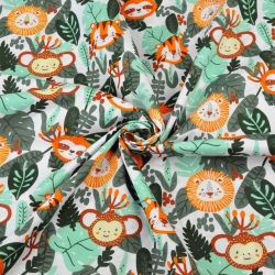 Baumwolle 100% Tiere im Dschungel auf weißem Hintergrund  