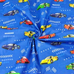 Baumwolle 100% Supersportwagen auf saphirblauem Hintergrund  