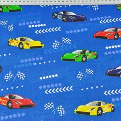 Baumwolle 100% Supersportwagen auf saphirblauem Hintergrund  