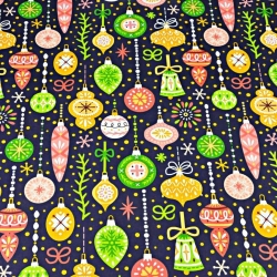 Baumwolle 100% Weihnachtsmuster bunte Kugeln auf dunkelblauem Hintergrund  