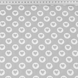 Baumwolle 100% MINI Herzen in Kreisen weiß auf grauem Hintergrund  