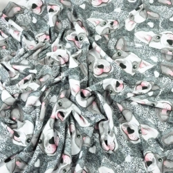 Jersey-Stoff Digitaldruck - graue Bulldoggen  