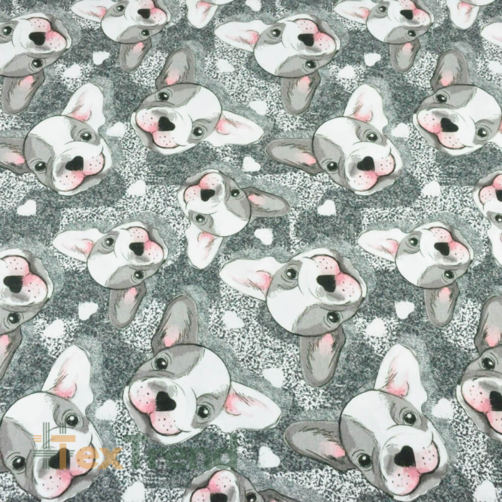 Jersey-Stoff Digitaldruck - graue Bulldoggen  