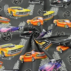 Baumwolle 100% Tuning-Autos auf dunkelgrauem Hintergrund  
