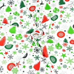 Baumwolle 100% Weihnachtsmuster rot-grün auf weißem Hintergrund  