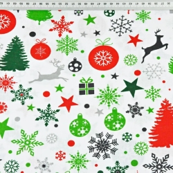 Baumwolle 100% Weihnachtsmuster rot-grün auf weißem Hintergrund  