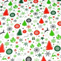 Baumwolle 100% Weihnachtsmuster rot-grün auf weißem Hintergrund  
