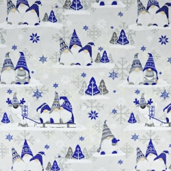 Baumwolle 100% Weihnachtsmuster Wichtel dunkelblau mit Rentier auf grauem Hintergrund  