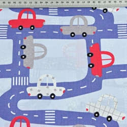 Baumwolle 100% Straßen mit Autos dunkelblau auf blauem Hintergrund  