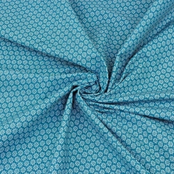 Baumwolle 100% Blümchen weiß auf dunkel-türkis Hintergrund  