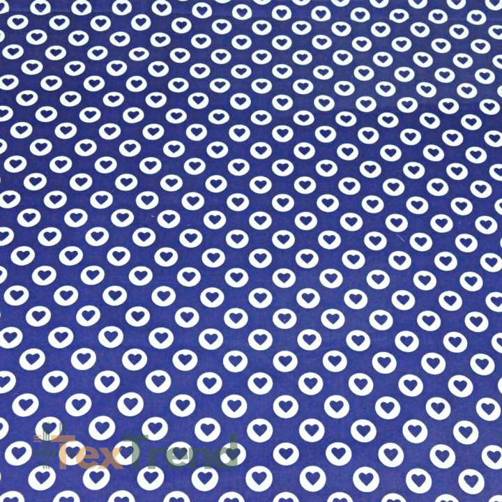 Baumwolle 100% MINI Herzen in Kreisen weiß auf dunkelblauem Hintergrund  