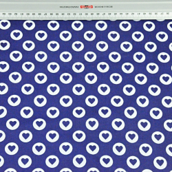 Baumwolle 100% MINI Herzen in Kreisen weiß auf dunkelblauem Hintergrund  