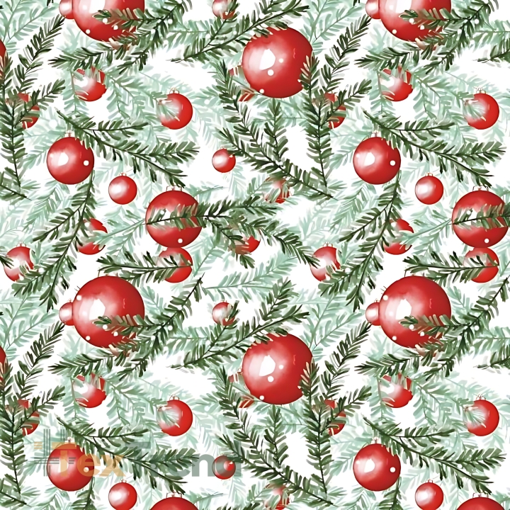 Baumwolle 100% Weihnachtsmuster rote Weihnachtsbaumkugeln mit Zweigen auf weißem Hintergrund  